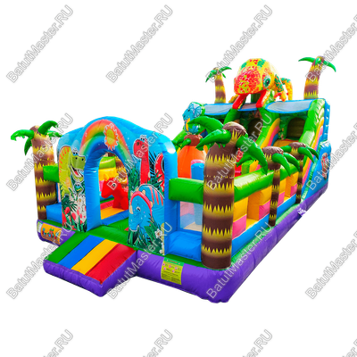 Коммерческий надувной батут "Хамелеон и динозавры" 9х5х5 м
