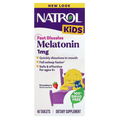 Natrol, мелатонин для детей от 4 лет, со вкусом клубники, 40 таблеток