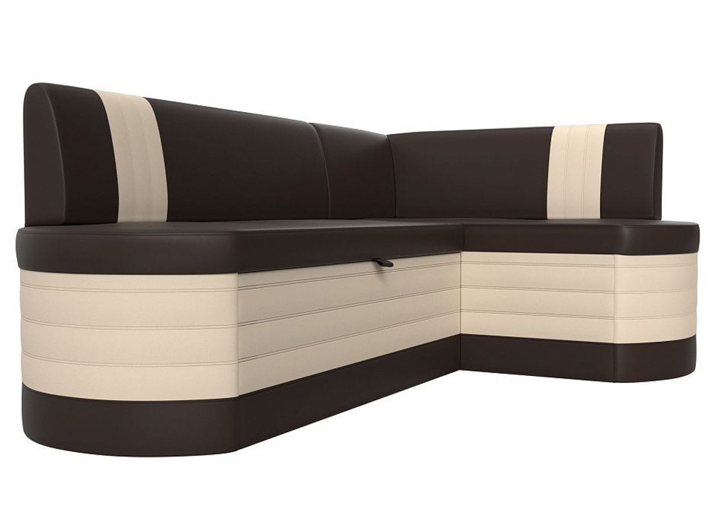 Диван кухонный угловой Токио правый угол, Коричневый\Бежевый, Экокожа, 28647