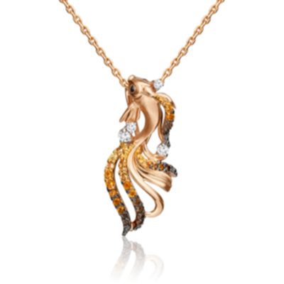 Подвеска «Рыбка» из красного золота c натуральными топазами white, цитринами и кварцем дымчатым Артикул: 03-3166-00-731-1110-57