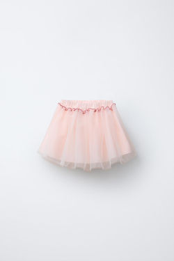 ZARA ЮБКА ИЗ ПОЛУПРОЗРАЧНОЙ ТКАНИ, СВЕТЛО-РОЗОВЫЙ