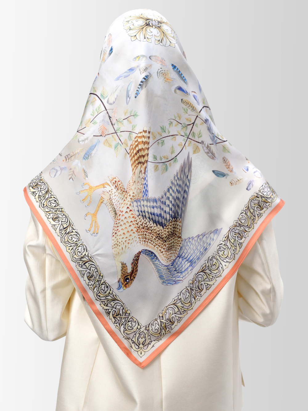 Платок «Полёт соколов» 100% шёлк