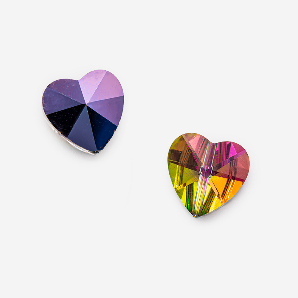 Кристалл-сердце с продольным отверстием оттенок "Закат в тропиках", 14мм