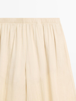 Massimo Dutti Свободные брюки-саруэль из рами, бежевый