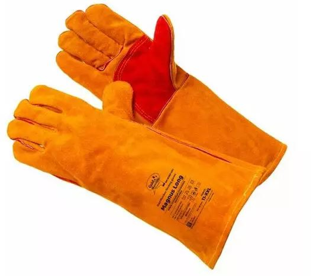 Краги спилковые оранжевые длинные Cowsplit Leather Welding Gloves р.11 (XXL) Magnus Long /GM1006LT40