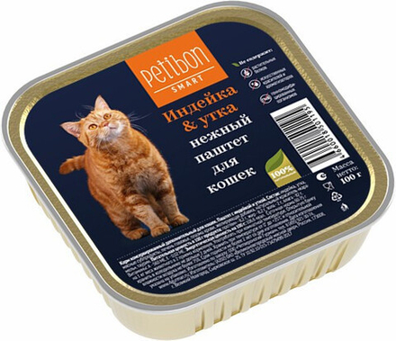 Паштет с индейкой и уткой 100г, Petibon Smart консервы для кошек, ламистер