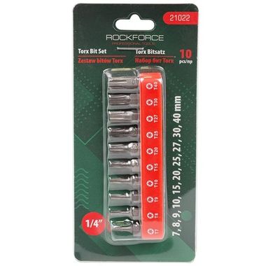 Набор бит TORX 10пр. 1/4''(T 7,8,9,10,15,20,25,27,30,40-25мм),в блистере RockForce##Rock FORCE RF-21022