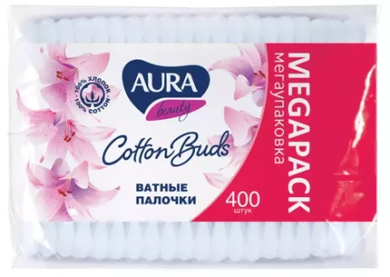 Ватные палочки Aura Beauty Cotton buds, 400 шт., пакет