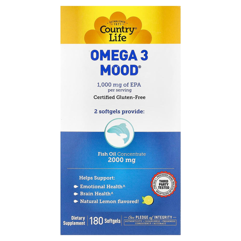 Country Life, Omega 3 Mood®, натуральный лимонный вкус, 180 капсул