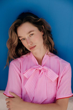 ZARA ТОП В ПОЛОСКУ С БАНТОМ, РОЗОВЫЙ