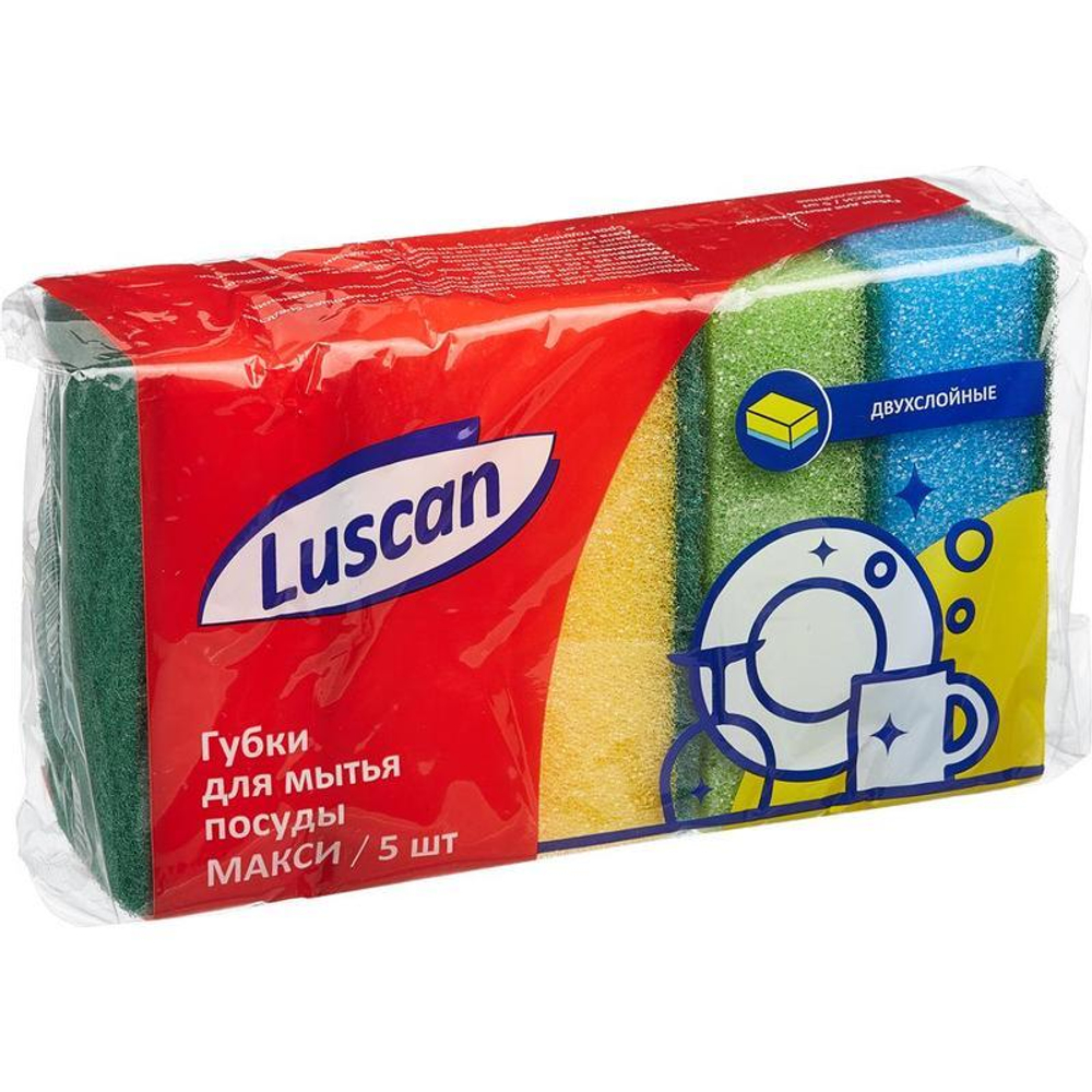 Губки для мытья посуды Luscan Макси поролоновые 95х65х30 мм 5 штук в  упаковке - купить по выгодной цене | VAIBIZ - Всё для офиса и дома