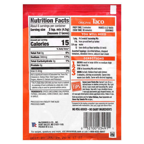 McCormick, Оригинальная смесь приправ для тако, 28 г (1 унция)