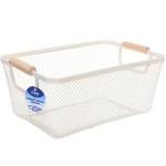 Корзина для хранения металлическая с деревянными ручками «ФАРГО», цвет белый, 20*13*31,5см (лейбл Селфи)