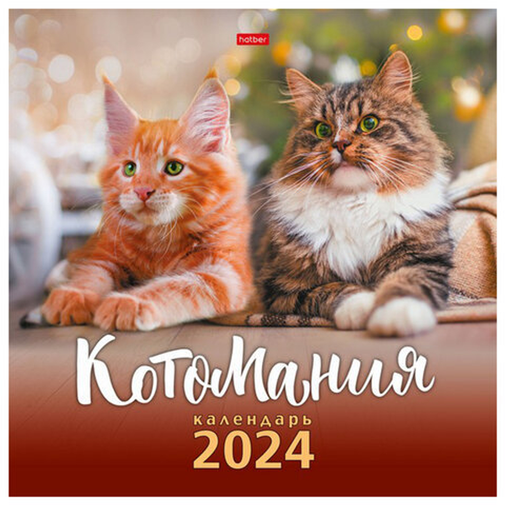 Календарь настенный перекидной на 2024 г., 6 л., 30х30 см, Эконом, "КотоМания"
