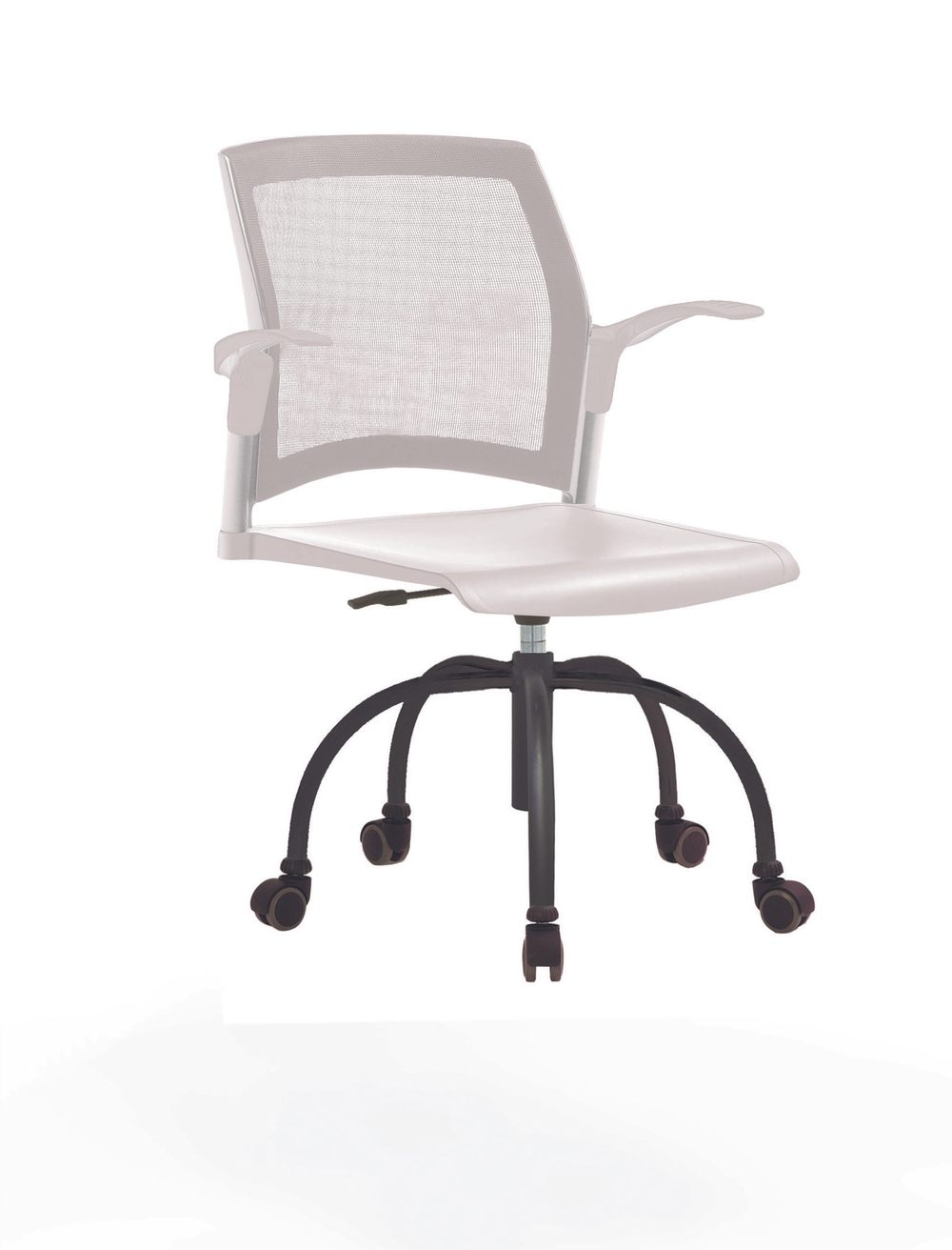 Кресло Rewind каркас черный, пластик белый, база паук краска черная, с открытыми подлокотниками, спинка-сетка