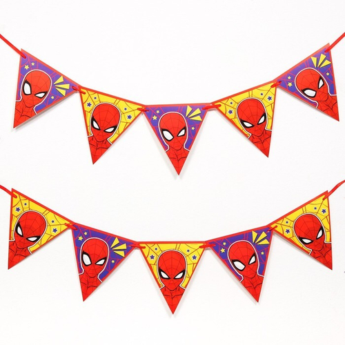 Гирлянда на ленте треугольник, длина 1,57 см, 10 подвесов, Человек-паук