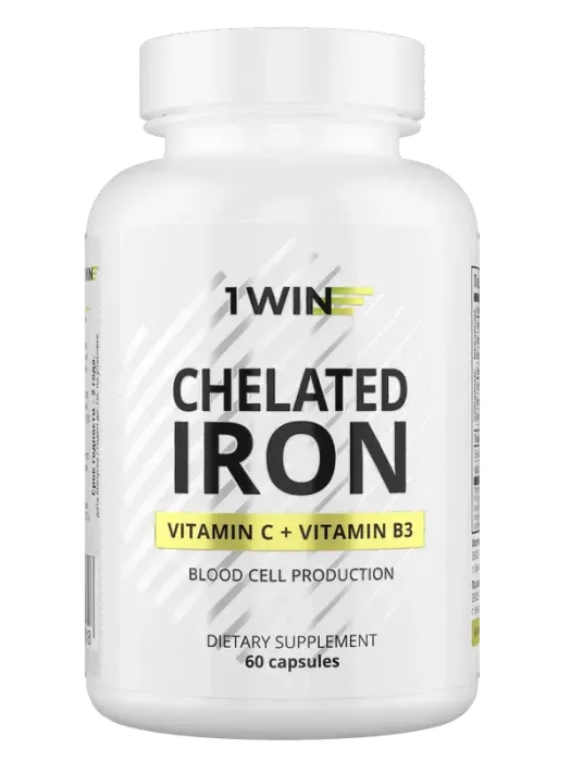 Хелат железа с витаминами С и B3, Chelated Iron, 1Win, 60 капсул
