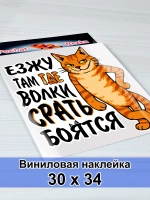 Большая наклейка - Кот - Езжу там где волки боятся