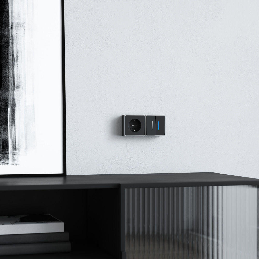 Выключатель двухклавишный с подсветкой Gallant черный с серебром W5020134 W5020134