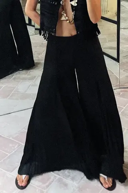 ZARA БРЮКИ ИЗ ЖАТОГО САТИНА, ЧЕРНЫЙ
