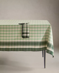 ZARA HOME ХЛОПКОВАЯ СКАТЕРТЬ В КЛЕТКУ, ЗЕЛЕНЫЙ