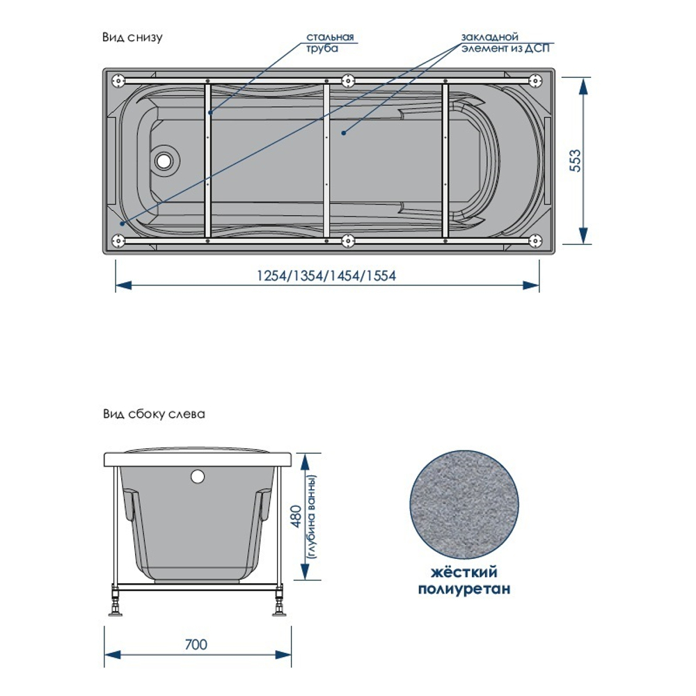Акриловая ванна Loranto ALBERTO (Лоранто Альберто) 150х70 CS00063285, с каркасом