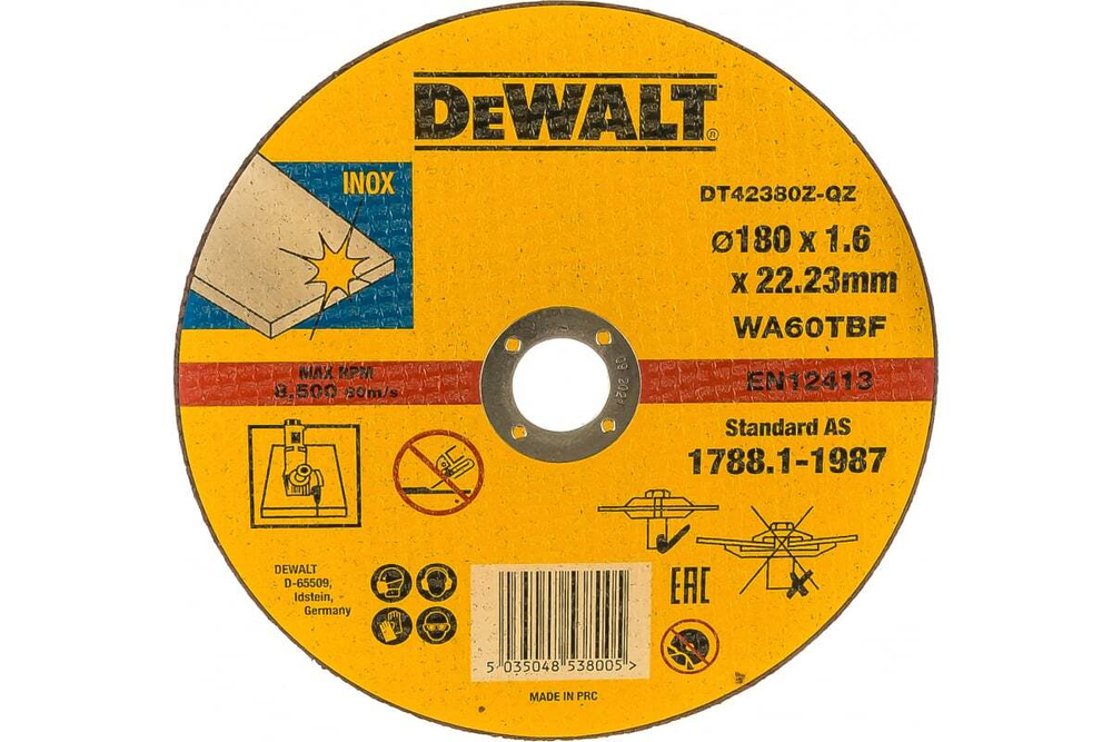 Круг отрезной по металлу INDUSTRIAL, 180х1.6х22 мм DEWALT DT42380Z