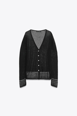 ZARA АЖУРНЫЙ КАРДИГАН, ЧЕРНЫЙ