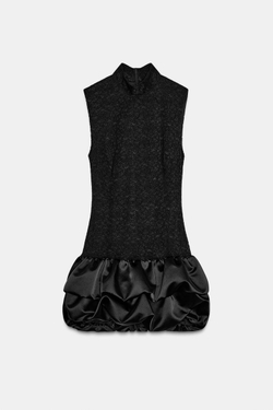 ZARA КОРОТКОЕ ПЛАТЬЕ С КОМБИНИРОВАННЫМ КРУЖЕВОМ, ЧЕРНЫЙ