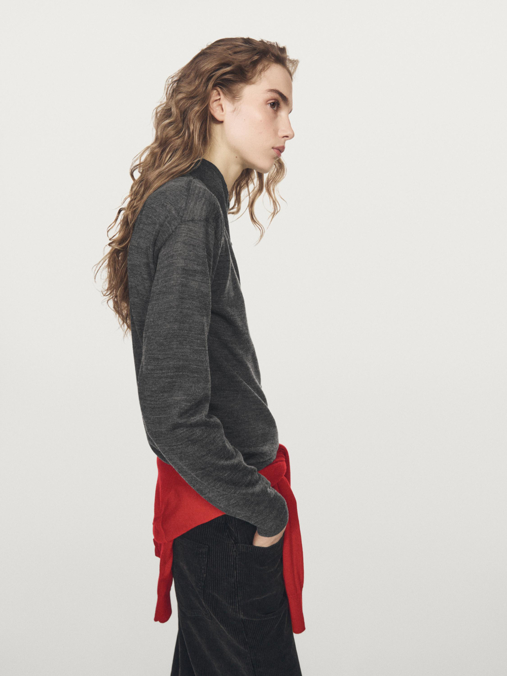 Massimo Dutti Кардиган с высоким воротником и обтяжными пуговицами, серый