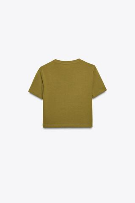 ZARA УКОРОЧЕННАЯ ФУТБОЛКА ИЗ ЭЛАСТИЧНОЙ ТКАНИ, ОЛИВКОВЫЙ