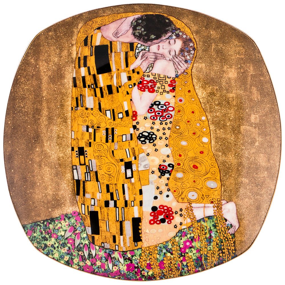 ТАРЕЛКА КВАДРАТНАЯ "ПОЦЕЛУЙ" (Г. КЛИМТ) 26 СМ ЗОЛОТОЙ (КОР=24ШТ.)
