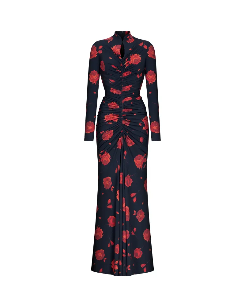 Мадия макси (Madiya maxi), платье с длинными рукавами из черного бифлекса с цветочным принтом