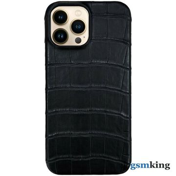 Leather Case for iPhone 13 Pro Max Croco Black (Чёрный крокодил)