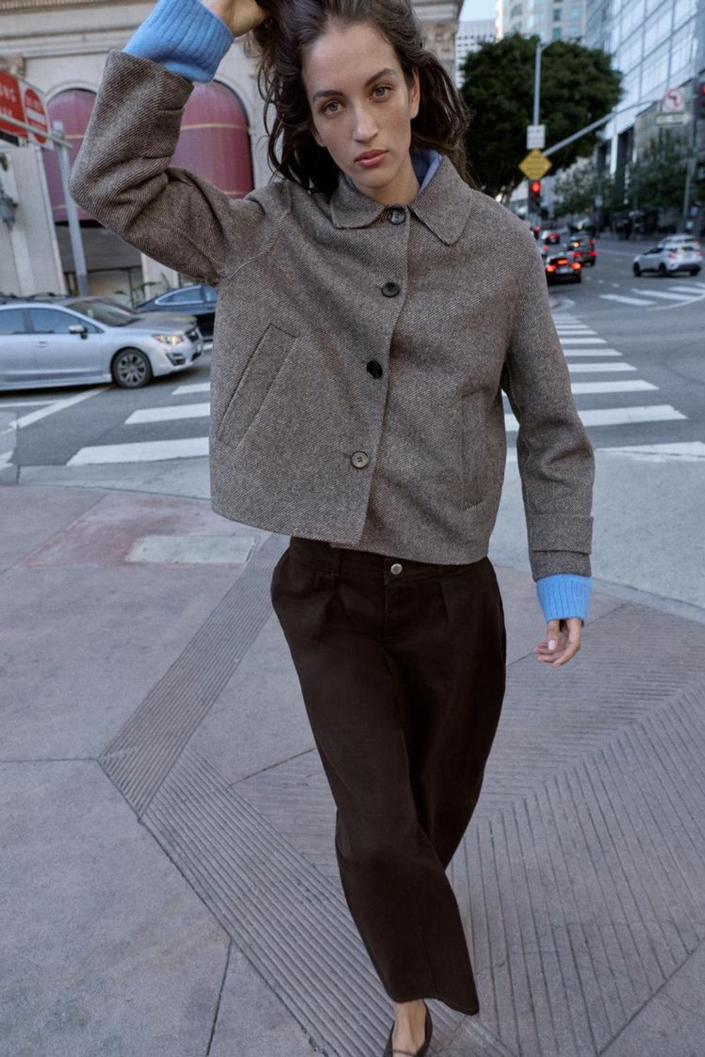 ZARA КОРОТКОЕ ПАЛЬТО ИЗ ШЕРСТИ, РЫЖЕВАТО-КОРИЧНЕВЫЙ