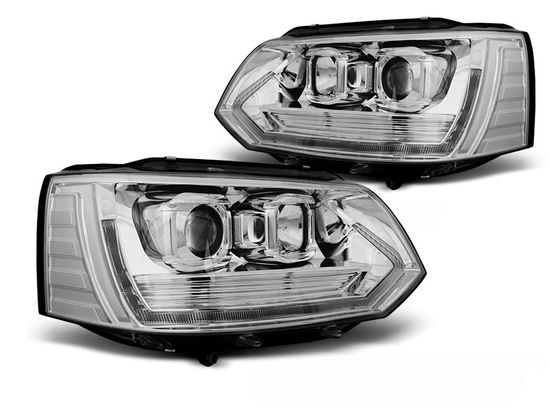 Передние фары Tube Light для Volkswagen T5 (10-15) динамические хромированные