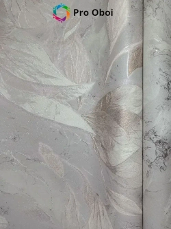 Gomel-FOX Обои флизелиновые метровые Chloe, вспененный винил серый с розовым оттенком цветы, листья, в спальню, в прихожую, в кухню, длина 10м ширина 1.06м