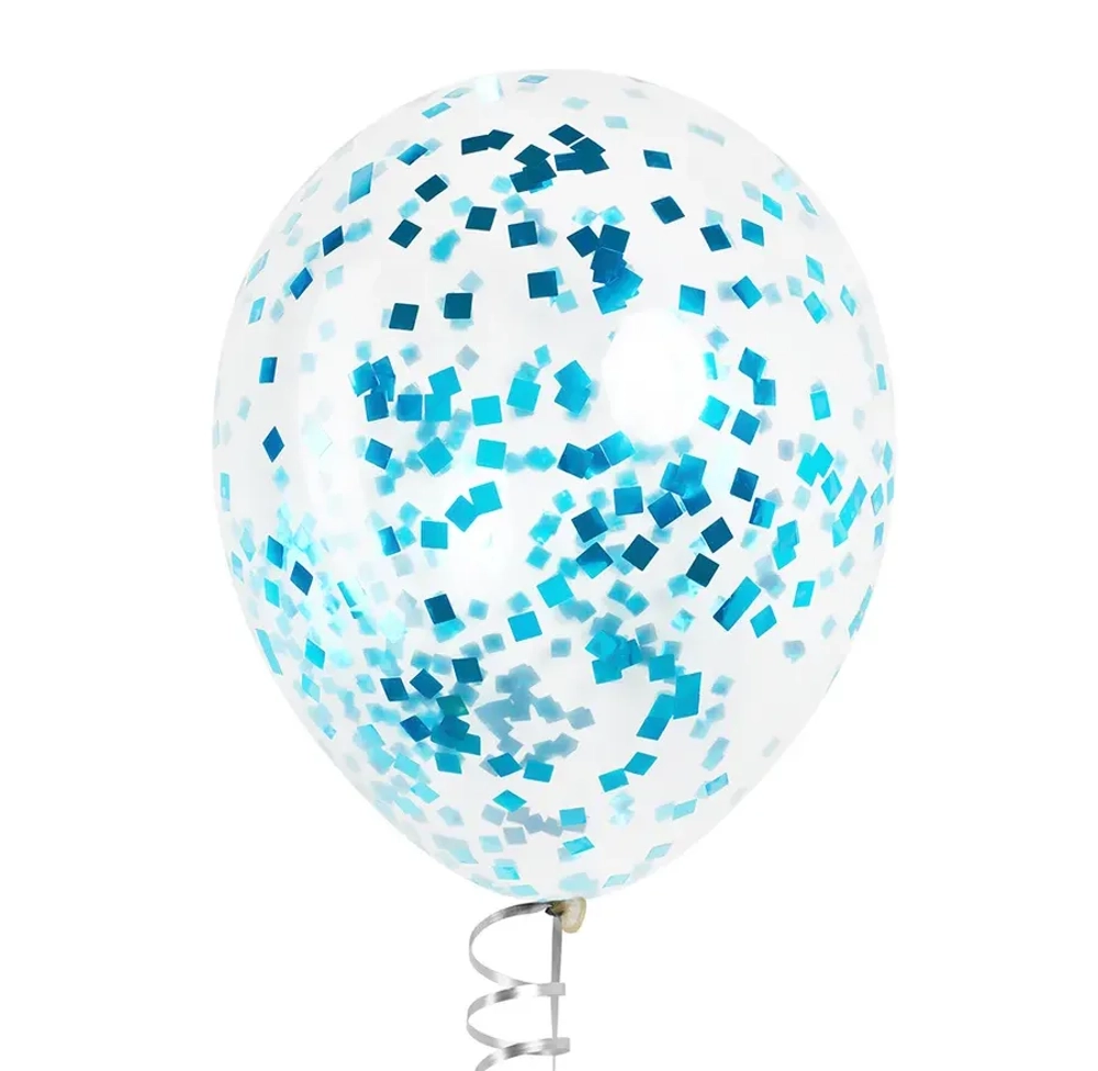 Латексный шар с мелким голубым конфетти, квадрат, 36 см