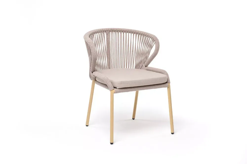 "Милан" стул плетеный из роупа, каркас алюминий (RAL1001), роуп бежевый круглый, ткань бежевая