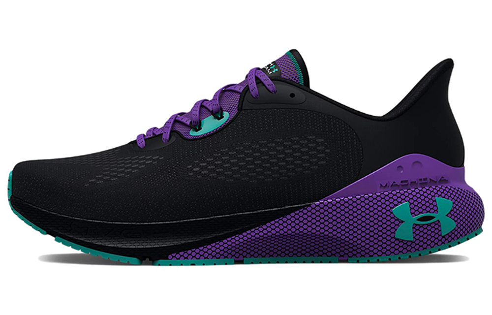 Under Armour HOVR Machina 3 CN solid color sports comfort fabric shock absorption non-slip wear-resistant low-cut casual running shoes men's black and purple domestic version