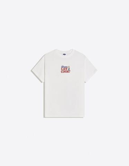 BERSHKA Футболка с короткими рукавами и принтом Ratatouille, белый