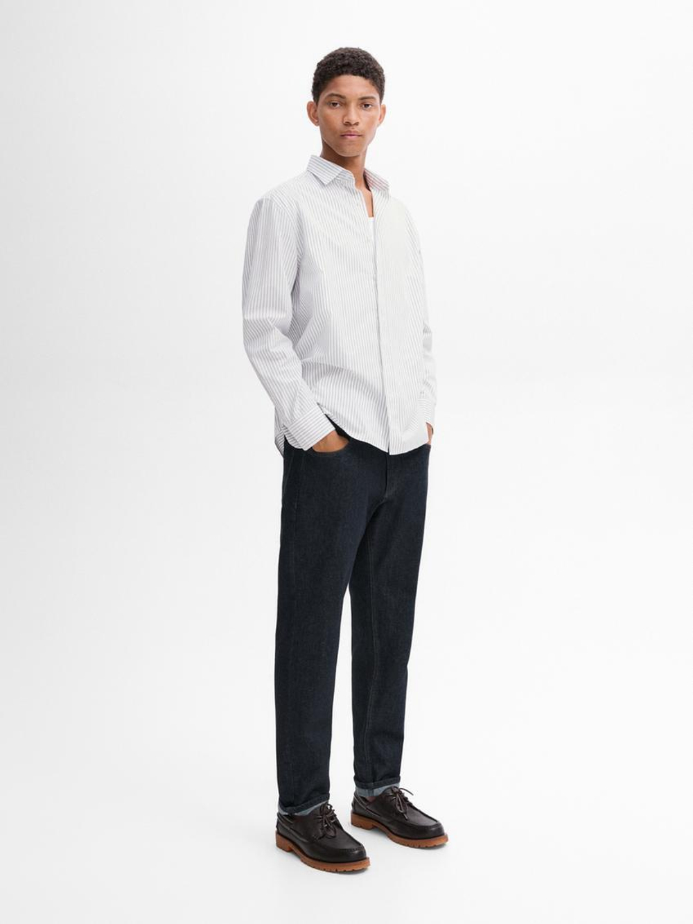 Massimo Dutti Рубашка из поплина в полоску, серый