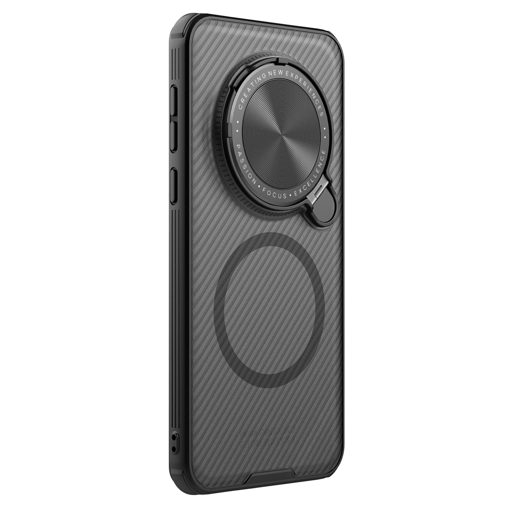 Чехол прозрачный тонированный (Transparent Black) от Nillkin с металлической крышкой и MagSafe на Huawei Honor Magic 7 Pro, серия CamShield Prop Magnetic Case