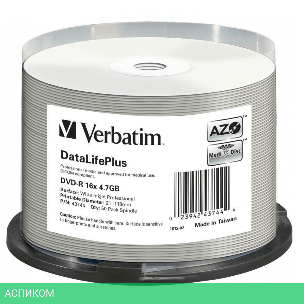 DVD-R диск Verbatim Wide Inkjet Printable (43744)