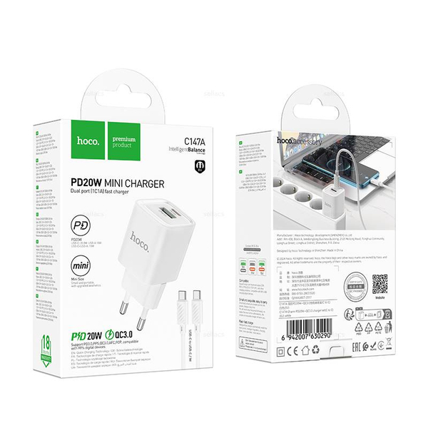 Зарядное устройство для Type-C Hoco C147A PD20W+QC3.0 (white)