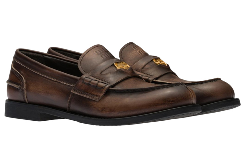 MIU MIU Logo-embossed Leather Penny Loafers