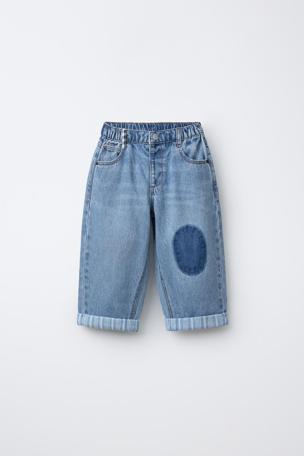 ZARA ДЖИНСЫ BAGGY С НАКОЛЕННИКАМИ, ВЫЦВЕТШИЙ СИНИЙ