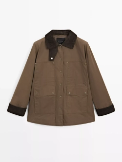 Massimo Dutti Парка с вощеным покрытием и деталями из вельвета, коричневый