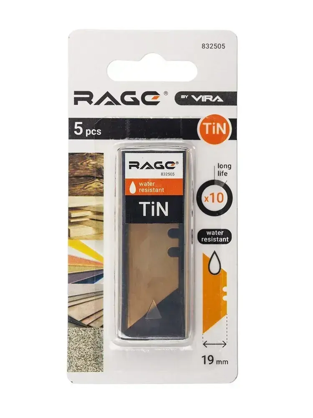 Лезвия для ножей трапециевидные 19 мм с титановым покрытием 5 шт RAGE by VIRA