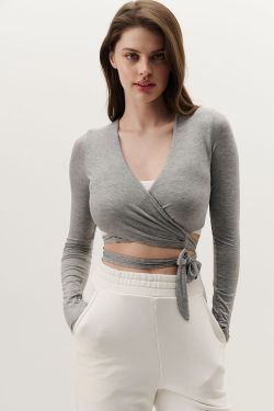 Лонгслив с завязками в стиле баллет цвета серый меланж